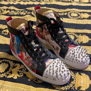 Christian Louboutin (Red Bottoms) high top sneakers multi color with spikes